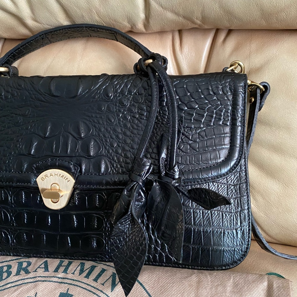 NWOT Vintage Brahmin Amata Rose Tassel Bag & Charm Leather Croc Lady FIRM PRICE - Picture 2 of 16